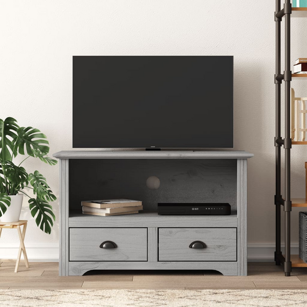 BODO TV Cabinet with 2 Drawers in Grey | Solid Pine Wood, French Style, Ample Storage, Metal Handles - Premium  from Home Treasures - Just £104.99! Shop now at Home Treasures