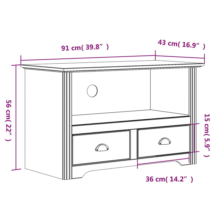 BODO TV Cabinet with 2 Drawers in Grey | Solid Pine Wood, French Style, Ample Storage, Metal Handles - Premium  from Home Treasures - Just £101.99! Shop now at Home Treasures