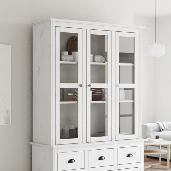 BODO Cabinet with Glass Doors - White Pine Wood, Elegant & Durable Storage Solution - Premium  from Home Treasures - Just £267.99! Shop now at Home Treasures