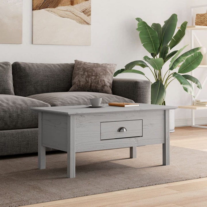 BODO French-Style Grey Coffee Table – Elegant Solid Pine Wood with Drawer, 100x55x45 cm - Premium  from Home Treasures - Just £76.99! Shop now at Home Treasures