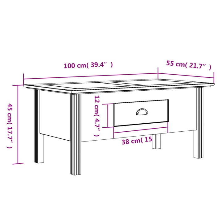 BODO French-Style Grey Coffee Table – Elegant Solid Pine Wood with Drawer, 100x55x45 cm - Premium  from Home Treasures - Just £76.99! Shop now at Home Treasures