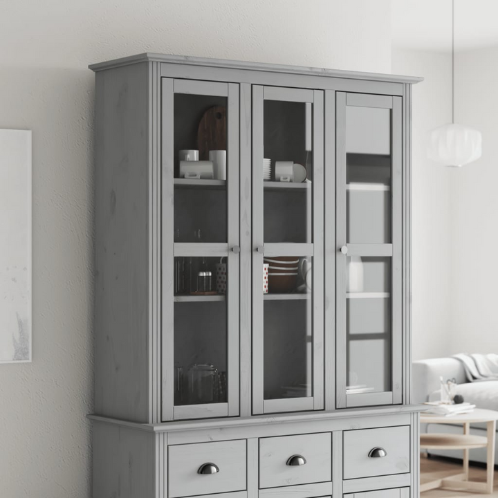 Elegant BODO Solid Pine Wood Cabinet with Glass Doors in Grey - 115.5x38.5x118 cm | Stylish Storage Solution - Premium  from Home Treasures - Just £278.99! Shop now at Home Treasures