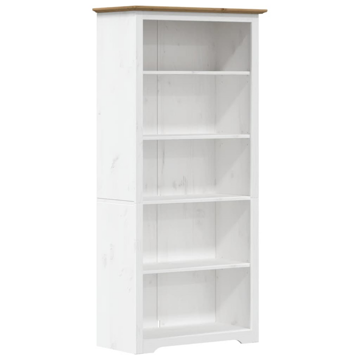 BODO 5-Tier Solid Pine Wood Bookcase, French Style, 80x38x180 cm, White & Brown Storage Shelf - Premium  from Home Treasures - Just £194.99! Shop now at Home Treasures