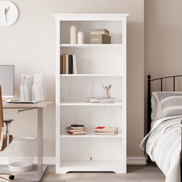 BODO White 5-Tier Bookcase - 80x38x180 cm | Solid Pine Wood French Style Shelving Unit - Premium  from Home Treasures - Just £210.99! Shop now at Home Treasures