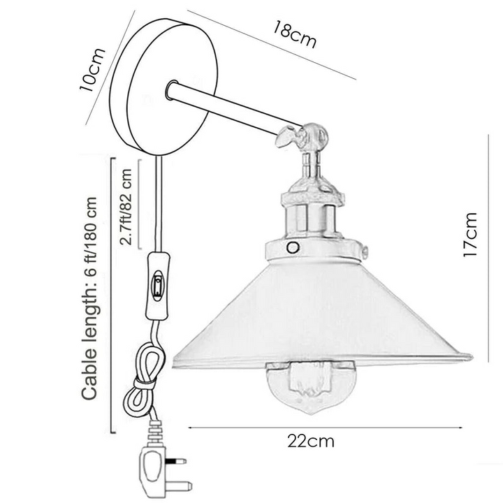 Modern E27 Indoor Metal Wall Sconce Light - Plug-in Design with Dimmable Switch for Bedroom & Living Room - Premium  from Home Treasures - Just £23.99! Shop now at Home Treasures