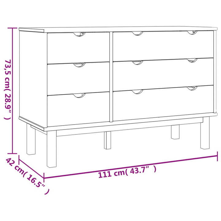 OTTA Solid Wood Pine Drawer Cabinet 111x43x73.5cm with 6 Spacious Drawers - Premium  from Home Treasures - Just £212.99! Shop now at Home Treasures