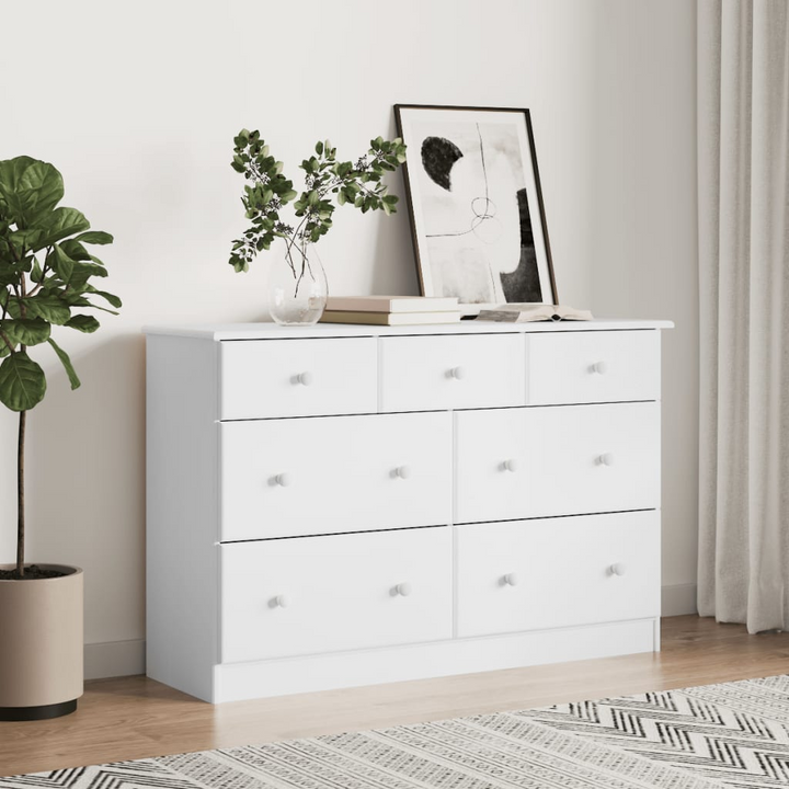 ALTA Chest of Drawers in White 112x35x73 cm - Solid Pine Wood, Durable & Stylish Storage Solution - Premium  from Home Treasures - Just £254.99! Shop now at Home Treasures