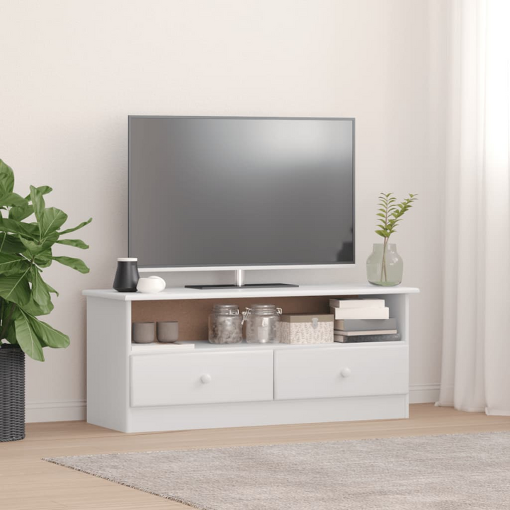 ALTA TV Cabinet with Drawers - Solid Pine Wood, White Finish, 100x35x41 cm | Elegant & Functional TV Stand - Premium  from Home Treasures - Just £76.99! Shop now at Home Treasures