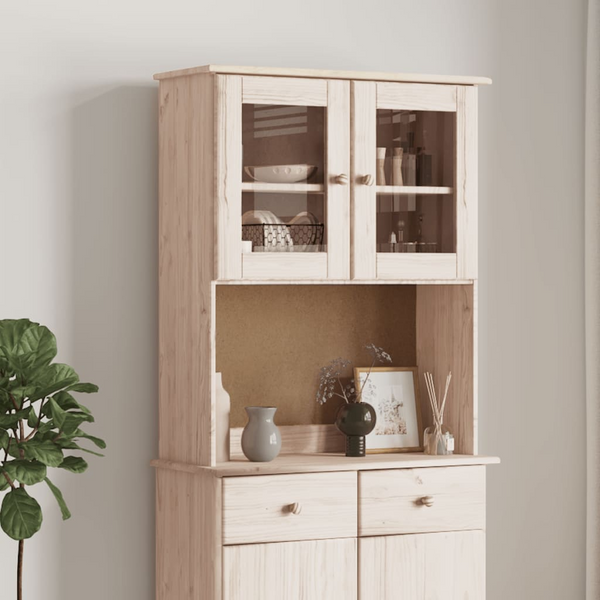 ALTA Solid Wood Pine Highboard Top 77x30x92 cm - Elegant Storage Solution with Glass Doors - Premium  from Home Treasures - Just £154.99! Shop now at Home Treasures