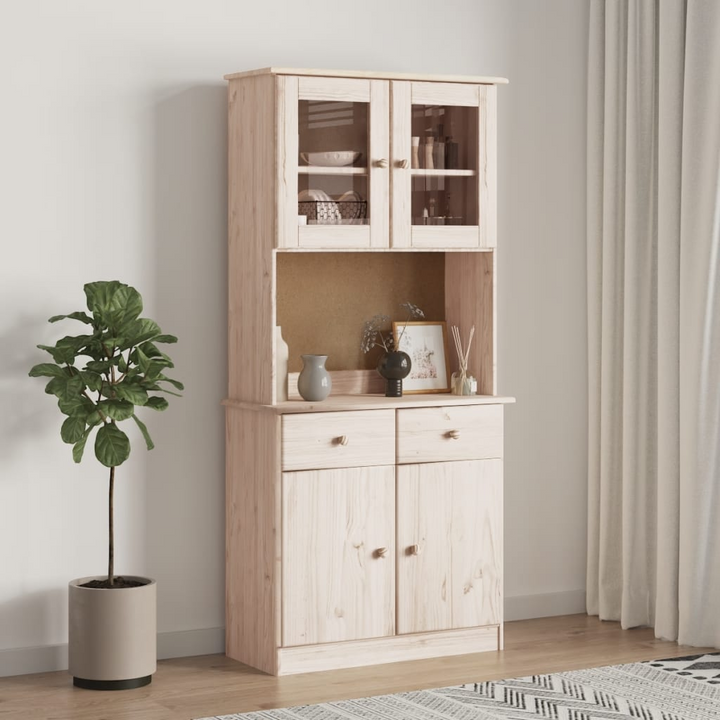 ALTA Solid Wood Pine Highboard Top 77x30x92 cm - Elegant Storage Solution with Glass Doors - Premium  from Home Treasures - Just £154.99! Shop now at Home Treasures