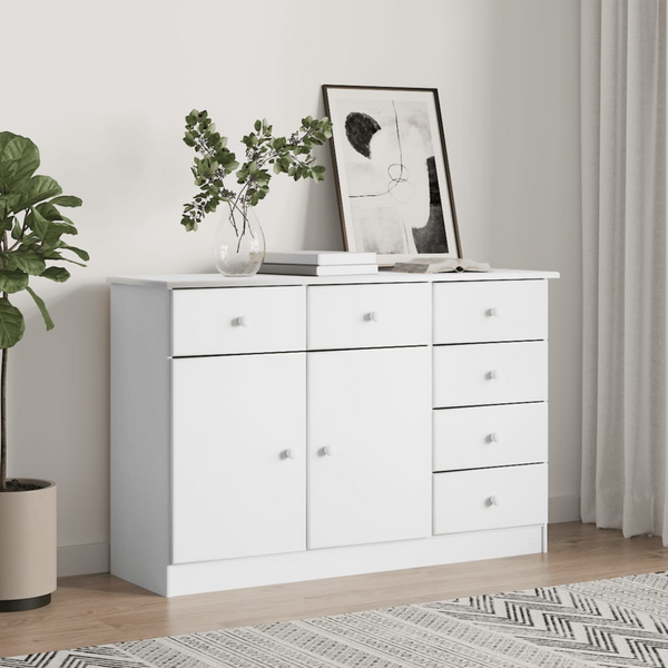 ALTA Sideboard in White - 112x35x73 cm Solid Pine Wood Storage Cabinet with Drawers - Premium  from Home Treasures - Just £152.99! Shop now at Home Treasures