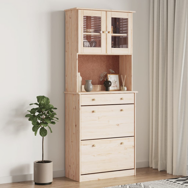 ALTA Highboard 77x35x188 cm | Solid Pine Wood Cabinet with Shelves, Drawer & Glass Doors - Premium  from Home Treasures - Just £278.99! Shop now at Home Treasures