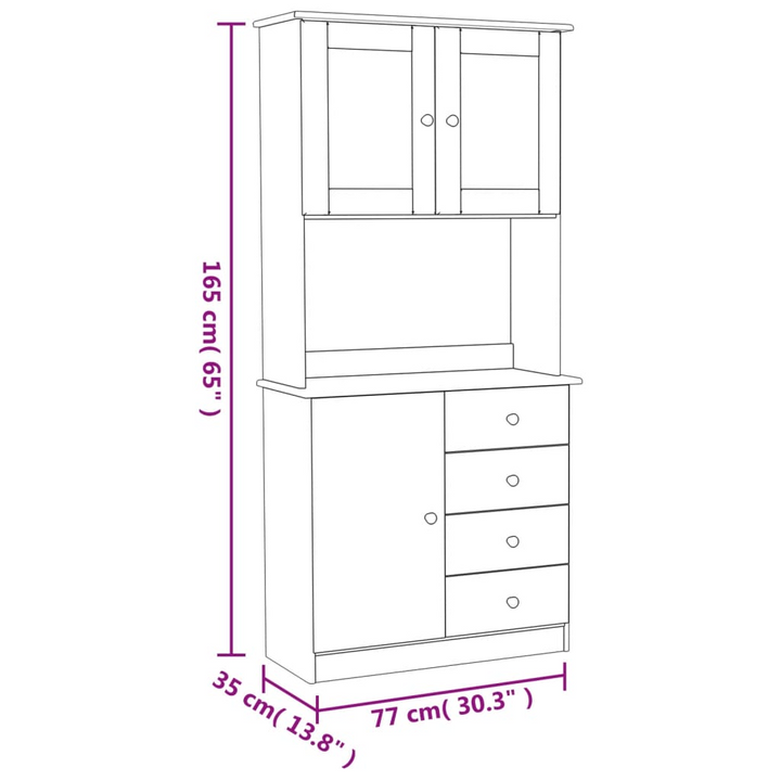 ALTA Highboard - Solid Pine Wood Cabinet with Glass Doors, Drawers & Shelves - 77x35x165 cm - Premium  from Home Treasures - Just £254.99! Shop now at Home Treasures