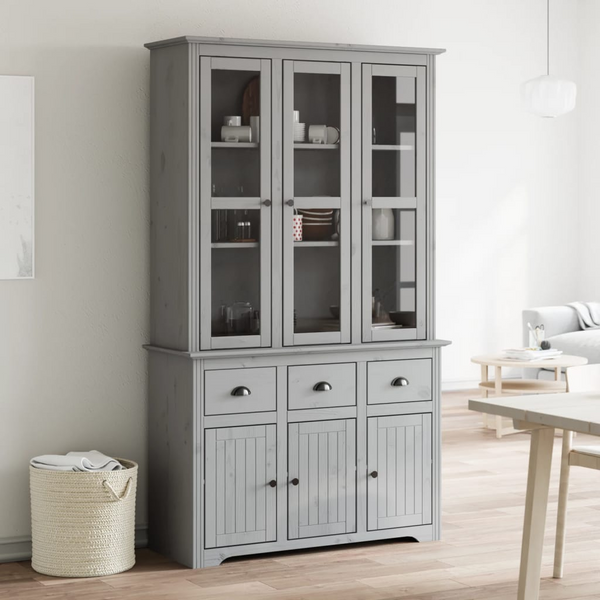 BODO Highboard - Elegant Grey Pine Cabinet (115.5x43x200.5 cm) with French Design and Ample Storage - Premium  from Home Treasures - Just £518.99! Shop now at Home Treasures