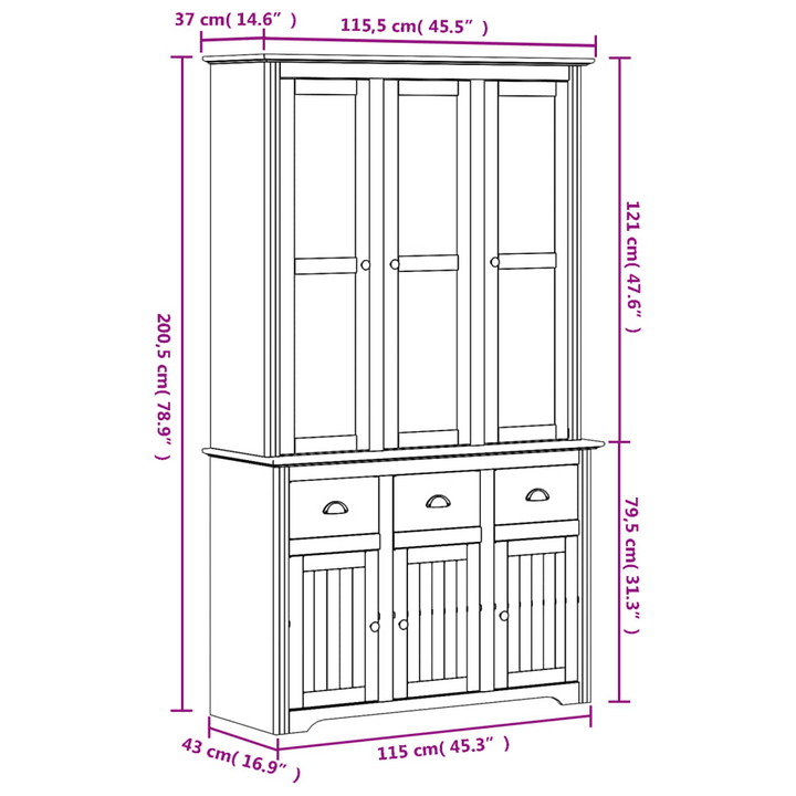 BODO Highboard - Elegant Grey Pine Cabinet (115.5x43x200.5 cm) with French Design and Ample Storage - Premium  from Home Treasures - Just £518.99! Shop now at Home Treasures