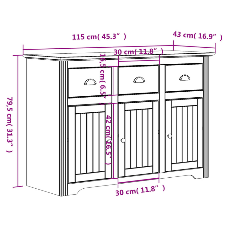 BODO Highboard in White - 115.5x43x200.5 cm | Solid Pine Wood French Style Storage Cabinet - Premium  from Home Treasures - Just £509.99! Shop now at Home Treasures