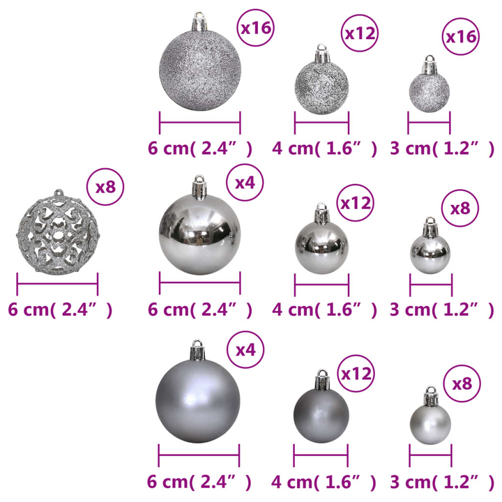 100 Piece Shatterproof Christmas Baubles in Grey - 3cm, 4cm, 6cm Sizes | Perfect for Tree, Garland, & Home Decor - Premium  from Home Treasures - Just £30.99! Shop now at Home Treasures