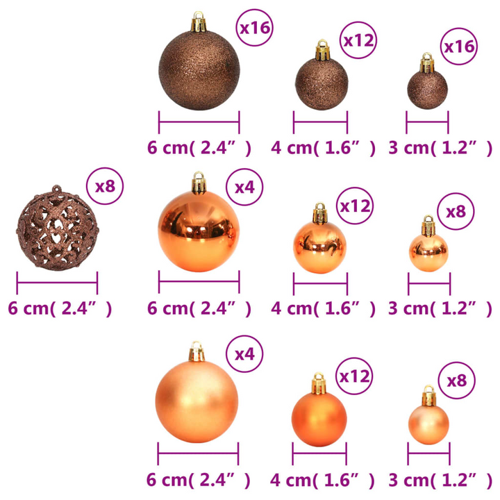 Brown Christmas Baubles Set - Shatterproof Ornaments in 3 Sizes (3cm, 4cm, 6cm) - Premium  from Home Treasures - Just £22.99! Shop now at Home Treasures