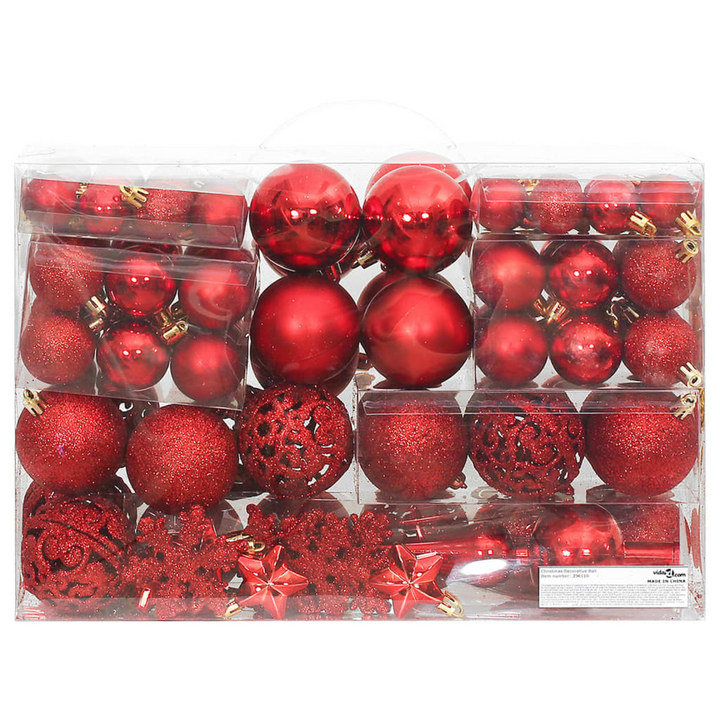 111 Piece Christmas Bauble Set - Shatterproof Red Polystyrene Ornaments in Various Sizes & Styles for Stylish Holiday Decor - Premium  from Home Treasures - Just £27.99! Shop now at Home Treasures