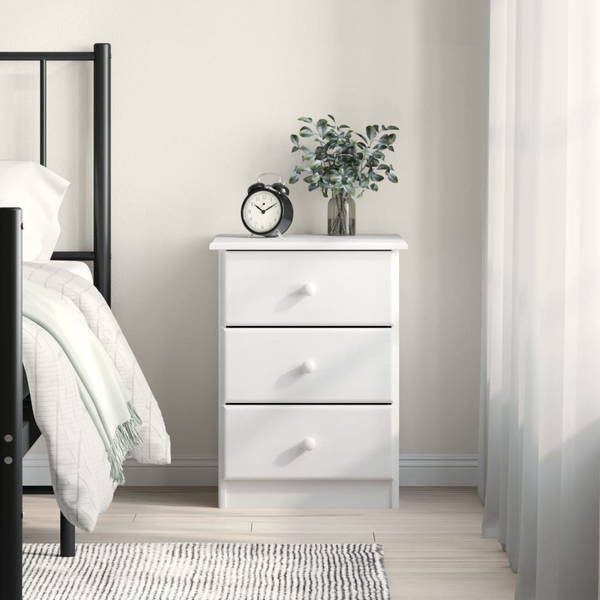 ALTA Bedside Cabinet in White - Solid Pine Wood, 3 Drawers, Stylish & Durable Nightstand | 41x35x55.5 cm - Premium  from Home Treasures - Just £74.99! Shop now at Home Treasures