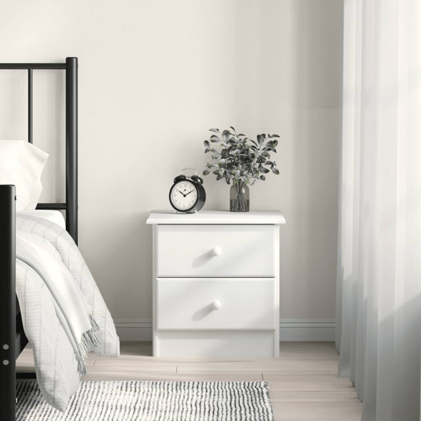 ALTA Bedside Cabinet - White 41x35x41 cm | Solid Pine Wood Nightstand with 2 Drawers - Premium  from Home Treasures - Just £60.99! Shop now at Home Treasures