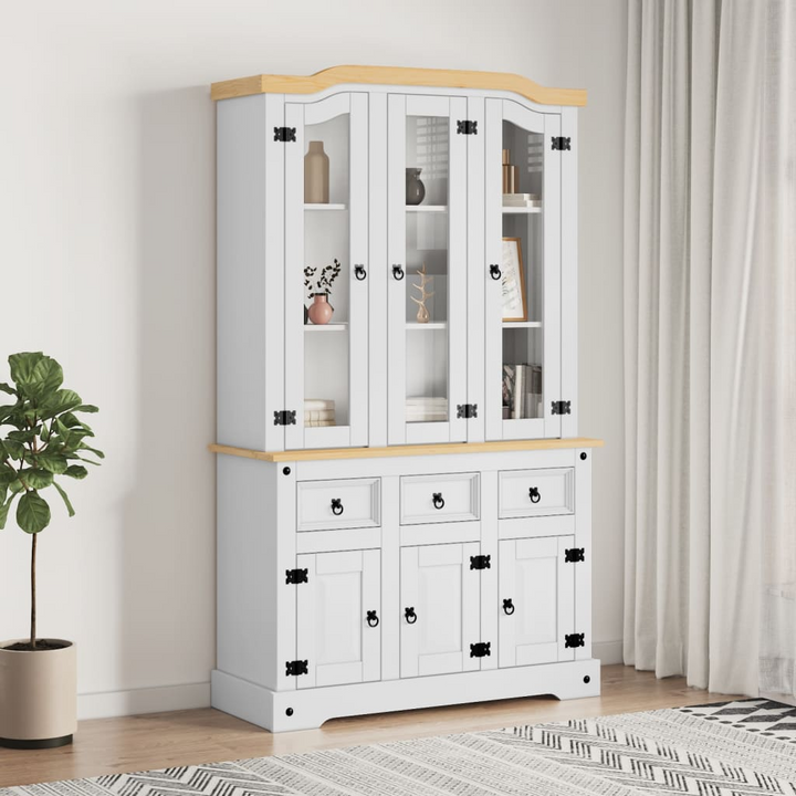 CORONA Highboard in White 112x43x196 cm - Stylish Solid Wood Mexican Pine Storage Cabinet - Premium  from Home Treasures - Just £518.99! Shop now at Home Treasures