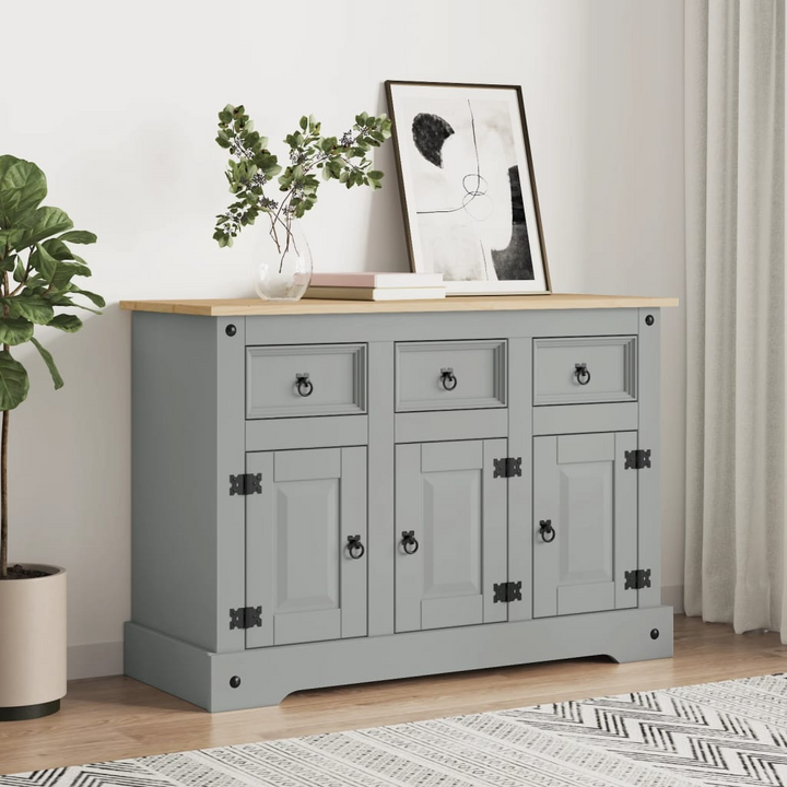 CORONA Sideboard in Grey - Rustic Storage Cabinet with Drawers and Doors, 112x43x78 cm - Premium  from Home Treasures - Just £236.99! Shop now at Home Treasures