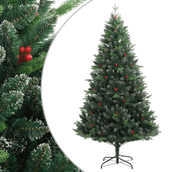 Artificial Hinged Christmas Tree with Lifelike Red Berries - Realistic PE Tips, Sturdy Metal Stand, Easy Assembly, Perfect for Holiday Decoration - Premium  from Home Treasures - Just £73.99! Shop now at Home Treasures