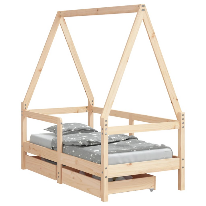 Children's Bed Frame with Drawers 70x140 cm - Solid Pine Wood, House Design, Ample Storage - Premium  from Home Treasures - Just £129.99! Shop now at Home Treasures