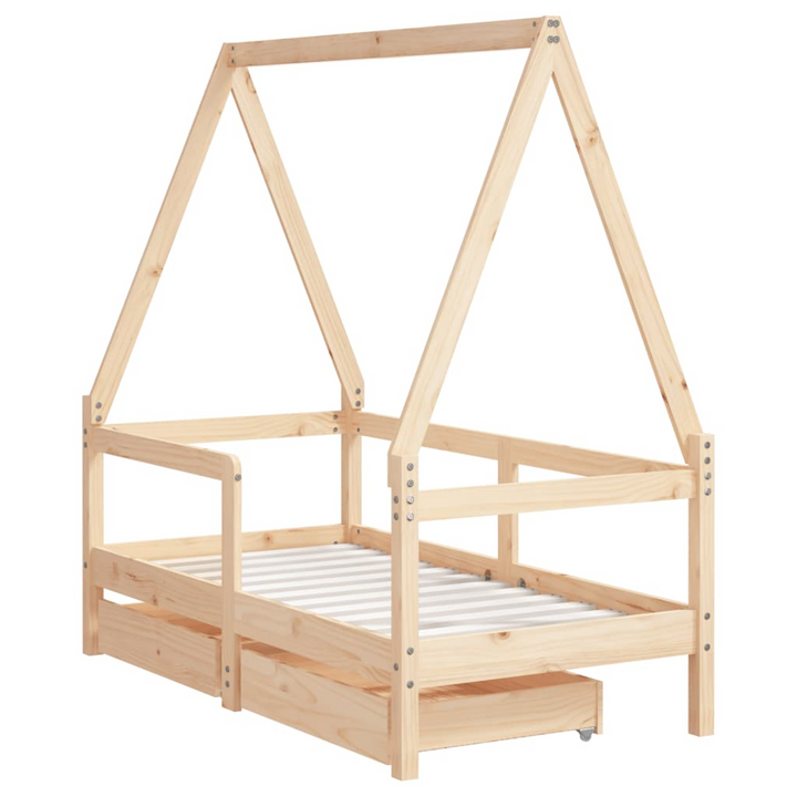 Children's Bed Frame with Drawers 70x140 cm - Solid Pine Wood, House Design, Ample Storage - Premium  from Home Treasures - Just £129.99! Shop now at Home Treasures