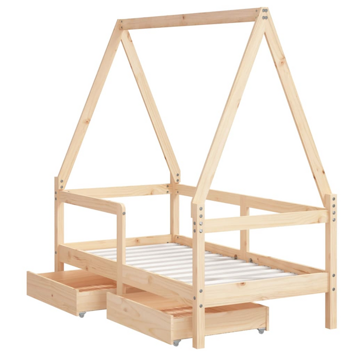 Children's Bed Frame with Drawers 70x140 cm - Solid Pine Wood, House Design, Ample Storage - Premium  from Home Treasures - Just £129.99! Shop now at Home Treasures