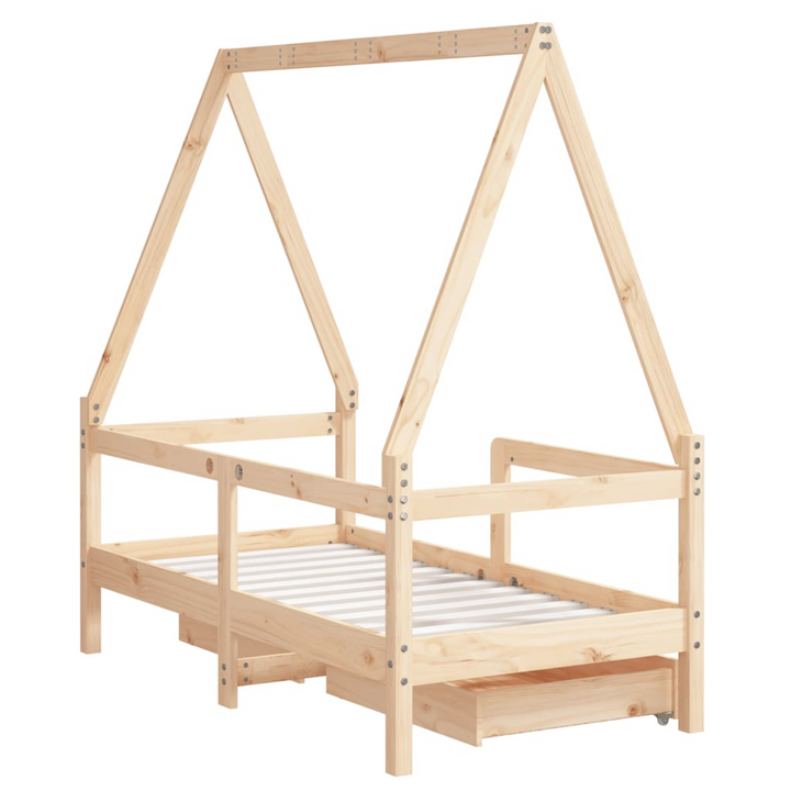 Children's Bed Frame with Drawers 70x140 cm - Solid Pine Wood, House Design, Ample Storage - Premium  from Home Treasures - Just £129.99! Shop now at Home Treasures