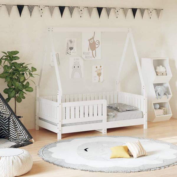 Children's Bed Frame White 70x140 cm | Solid Pine Wood | House Design | Ideal for Toddlers - Premium  from Home Treasures - Just £143.99! Shop now at Home Treasures