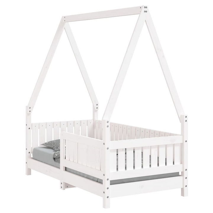 Children's Bed Frame White 70x140 cm | Solid Pine Wood | House Design | Ideal for Toddlers - Premium  from Home Treasures - Just £143.99! Shop now at Home Treasures