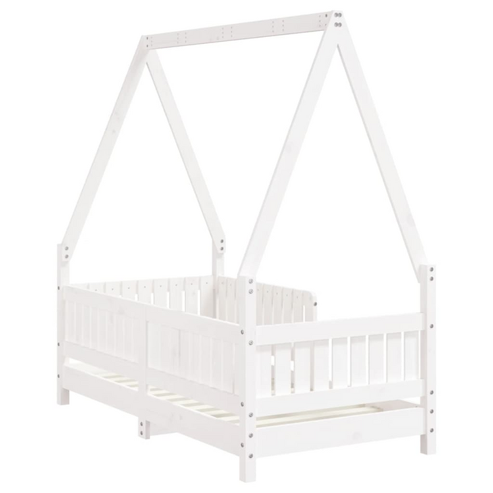 Children's Bed Frame White 70x140 cm | Solid Pine Wood | House Design | Ideal for Toddlers - Premium  from Home Treasures - Just £143.99! Shop now at Home Treasures