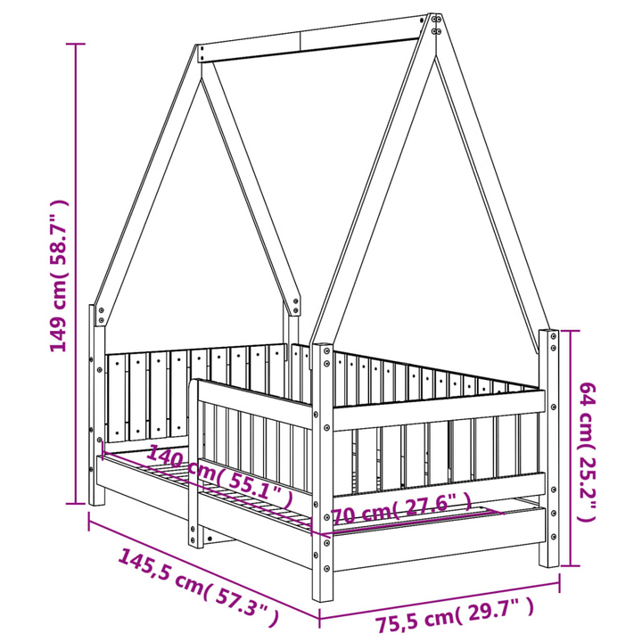 Children's Bed Frame White 70x140 cm | Solid Pine Wood | House Design | Ideal for Toddlers - Premium  from Home Treasures - Just £143.99! Shop now at Home Treasures