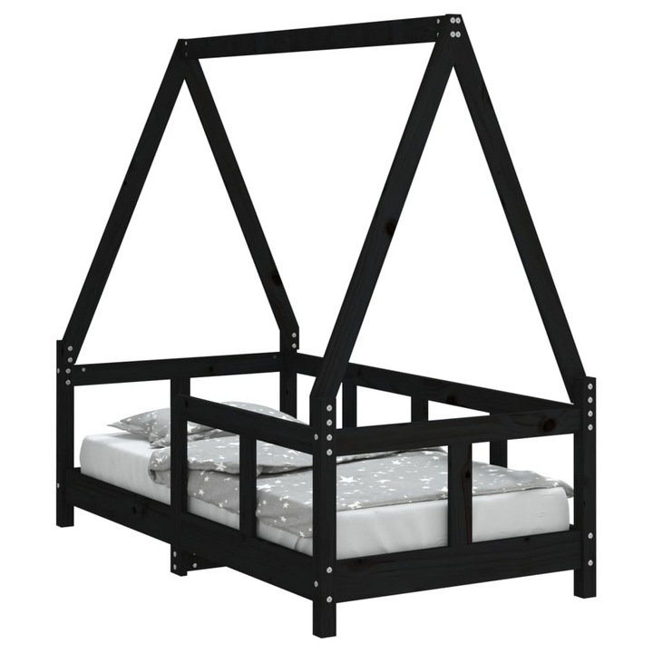 Children's Solid Pine Bed Frame - Black, 70x140 cm, with House Design - Premium  from Home Treasures - Just £146.99! Shop now at Home Treasures