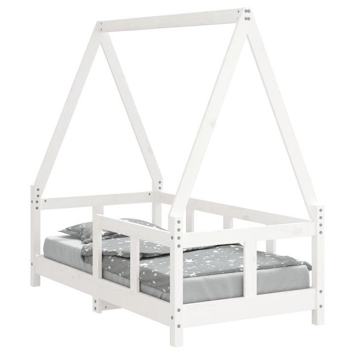 Children's Bed Frame - White, 70x140 cm, Solid Wood Pine - Sturdy and Fun House Design for Toddlers - Premium  from Home Treasures - Just £114.99! Shop now at Home Treasures