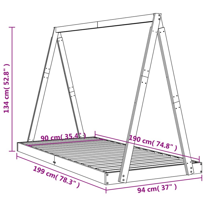 Children's Bed Frame - 90x190 cm, Solid Pine Wood, Tipi Tent Design, Sturdy and Fun Bed for Children - Premium  from Home Treasures - Just £114.99! Shop now at Home Treasures