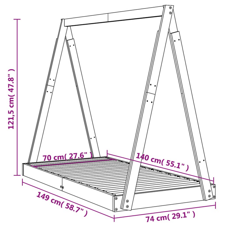 Children's Solid Pine Bed Frame - Tipi Design, 70x140 cm - Premium  from Home Treasures - Just £90.99! Shop now at Home Treasures