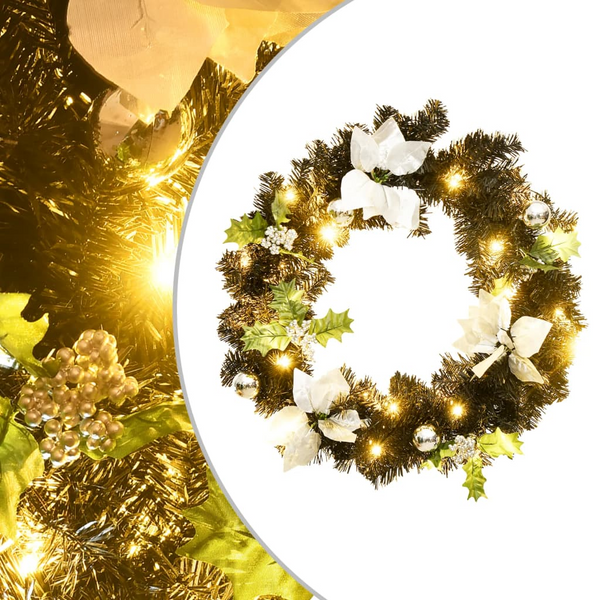 Black Christmas Wreath with LED Lights - Elegant PVC Holiday Decoration for Indoor & Outdoor Use - Premium  from Home Treasures - Just £19.99! Shop now at Home Treasures