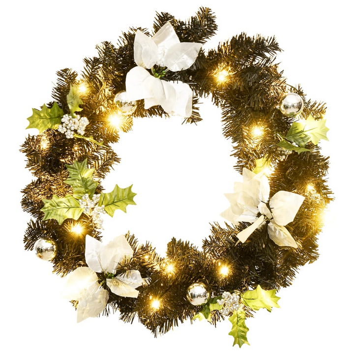 Black Christmas Wreath with LED Lights - Elegant PVC Holiday Decoration for Indoor & Outdoor Use - Premium  from Home Treasures - Just £19.99! Shop now at Home Treasures