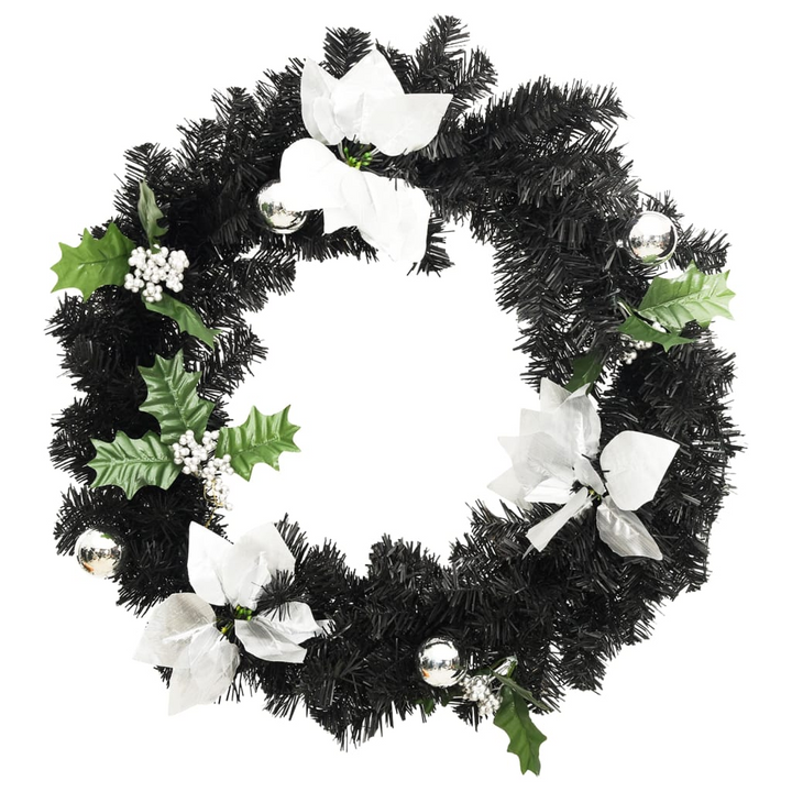 Black Christmas Wreath with LED Lights - Elegant PVC Holiday Decoration for Indoor & Outdoor Use - Premium  from Home Treasures - Just £19.99! Shop now at Home Treasures