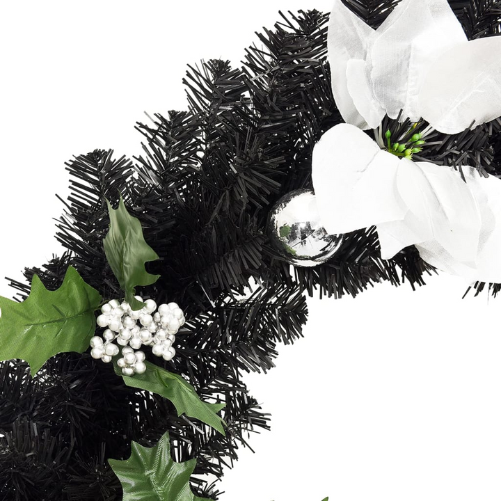 Black Christmas Wreath with LED Lights - Elegant PVC Holiday Decoration for Indoor & Outdoor Use - Premium  from Home Treasures - Just £19.99! Shop now at Home Treasures