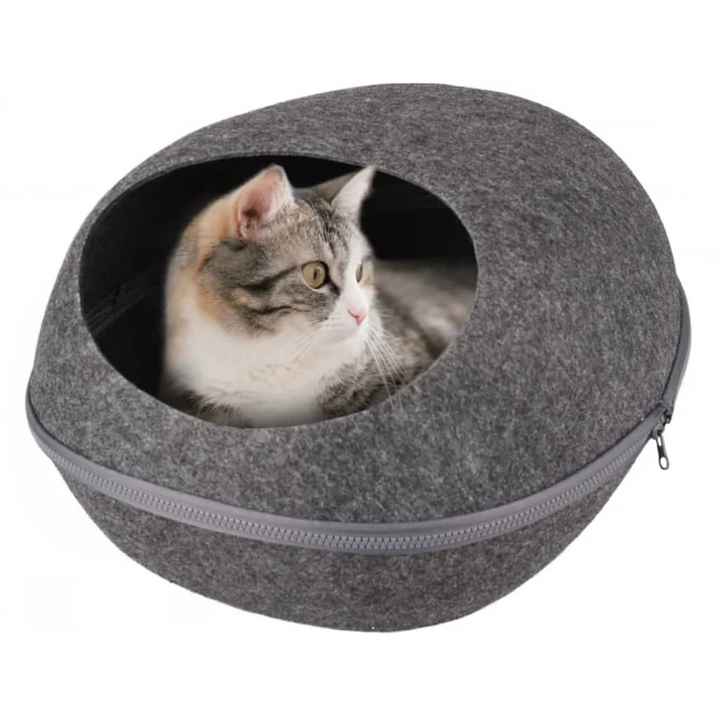 FLAMINGO Chizmo Cat Cave - Cozy Grey Felt Bed, 39x48x24 cm, with Removable Washable Cushion - Premium  from Home Treasures - Just £55.99! Shop now at Home Treasures