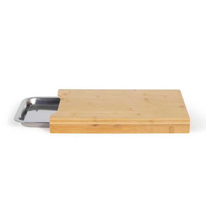 Livoo Wood Cutting Board with Stainless Steel Drawer Storage - Beige, 40x25cm - Premium  from Home Treasures - Just £29.99! Shop now at Home Treasures