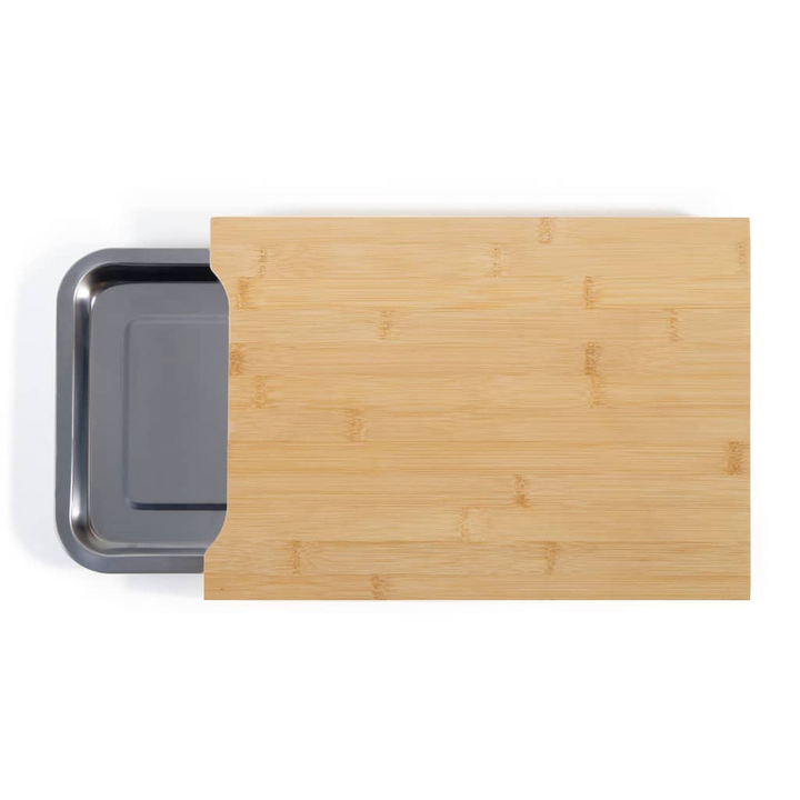 Livoo Wood Cutting Board with Stainless Steel Drawer Storage - Beige, 40x25cm - Premium  from Home Treasures - Just £29.99! Shop now at Home Treasures