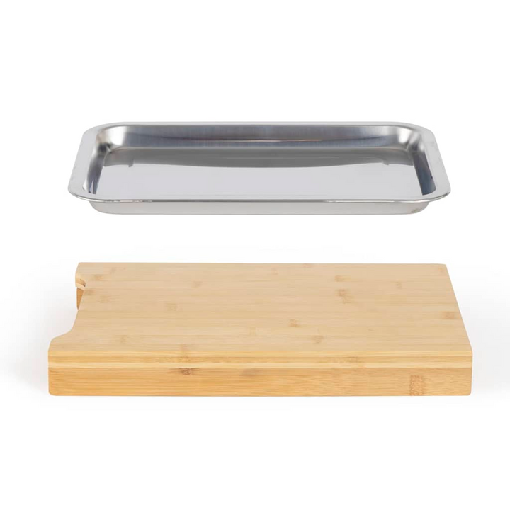 Livoo Wood Cutting Board with Stainless Steel Drawer Storage - Beige, 40x25cm - Premium  from Home Treasures - Just £29.99! Shop now at Home Treasures