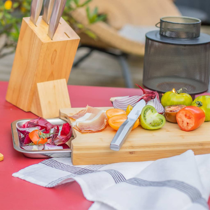 Livoo Wood Cutting Board with Stainless Steel Drawer Storage - Beige, 40x25cm - Premium  from Home Treasures - Just £29.99! Shop now at Home Treasures