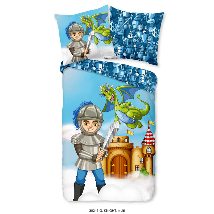 Good Morning Children's Duvet Cover Knight 135x200 cm - 100% Cotton, Breathable & Skin-Friendly, Includes Pillowcase, Fun Knight and Dragon Print, Easy Maintenance, Multicolor - Premium  from Home Treasures - Just £42.99! Shop now at Home Treasures